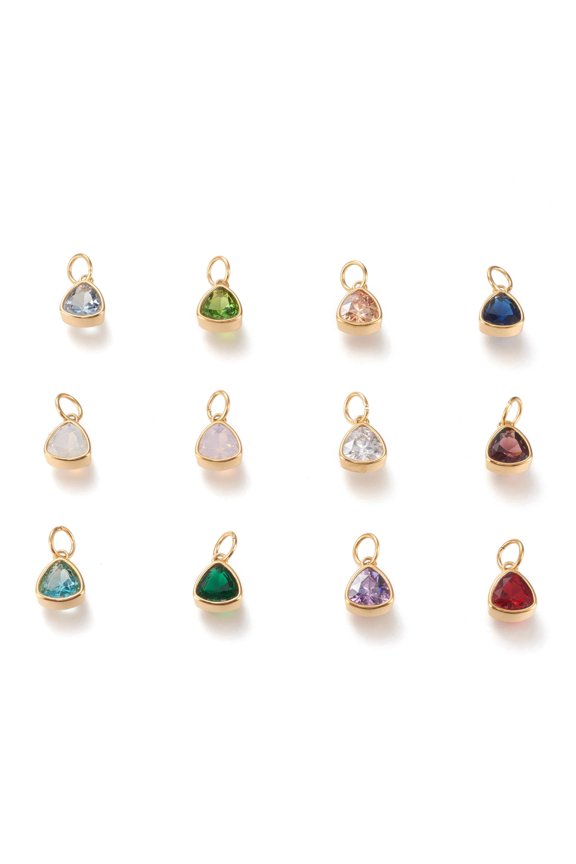 12pcs PVD Vacuum Plating 304 Stainless Steel Cubic Zirconia Pendant Triangle Golden Mixed Color 12.5x9.5x5mm Hole: 5mmDIY