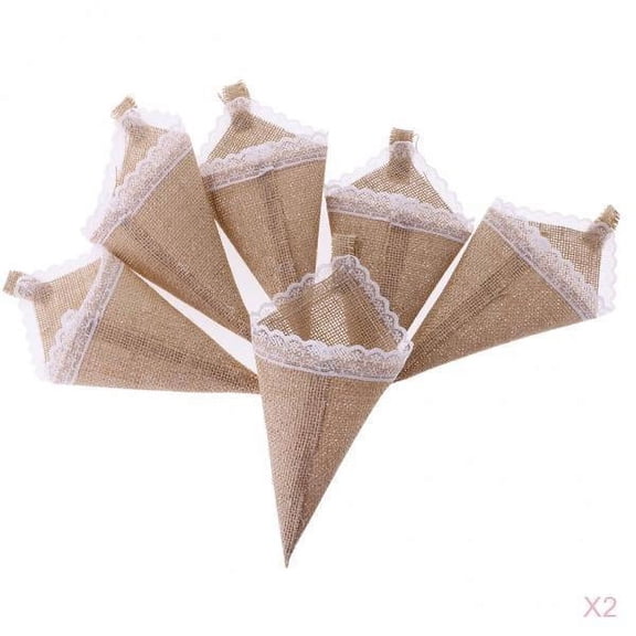 12pcs Pack Hanging Burlap Basket Pew Cone Wedding Decoration