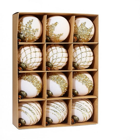 12pcs Painted Plastic Christmas Tree Decorations, 3.15" Flocked Christmas Ball Ornaments Set for Xmas Trees Decor Holiday Party Wedding Decoration, Light pink