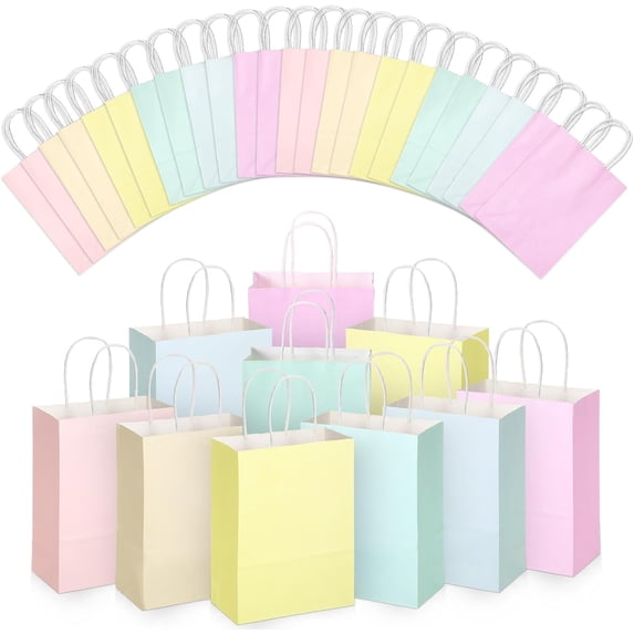 12pcs, Paper Gift Bags Bulk with Handle, Assorted Colors Kraft Goodie Candy Treat Gift Wrap Bags for Carnival Valentine Birthday Party Favor(Pastel Color)
