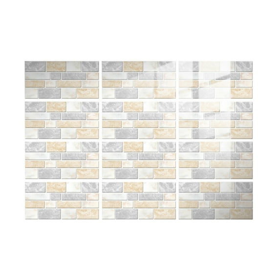 12pcs Peel and Stick Ceramic Tile Stickers Waterproof 3D Lattice Wall Tile Paste Self Adhesive Kitchen Bathroom DIY Removable Wallpaper Tile Decals for Home Decor Bedroom Living Room