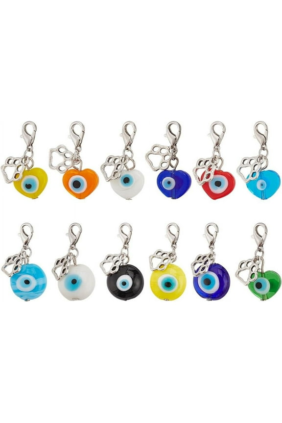 12pcs Pet Collar Pendants forCat Dog Heart Bead Jewelry Charms Lucky Dog Paw Pet Collar Pendants Clip-on Charms