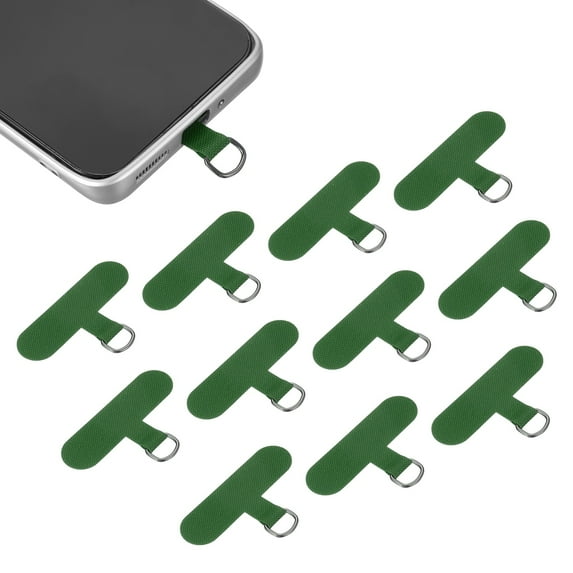 12pcs Phone Tether Tab, Universal Phone Lanyard Patch T Shape Cell Phones Strap Replacement Part for Most Smartphone Cases, Dark Green