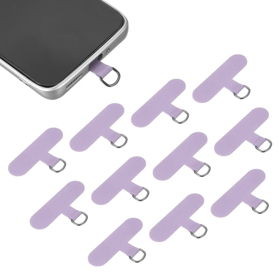 12pcs Phone Tether Tab, Universal Phone Lanyard Patch T Shape Cell Phones Strap Replacement Part for Most Smartphone Cases, Purple