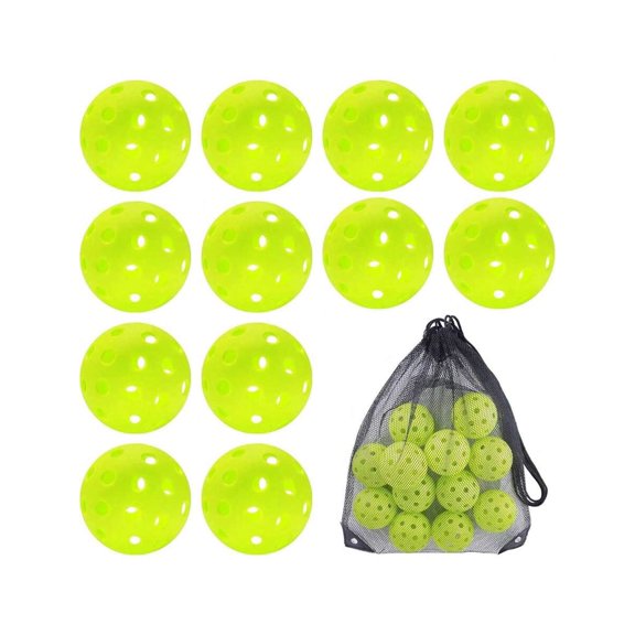 12pcs Pickleball Net Bag Packed USAPA Approved Outdoor Pickleball 40-Hole 74mm High Elastic Molded Pickleballs