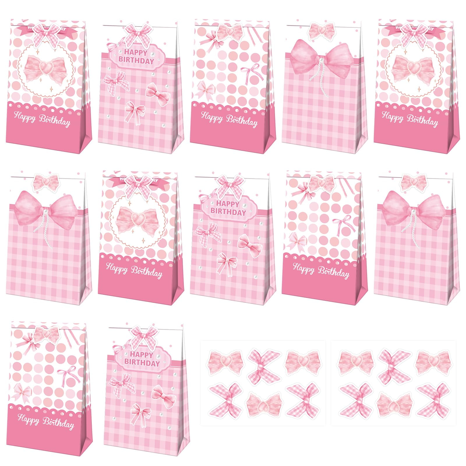 Yellow Bow Party Favor Bags - 16 Pack With Stickers