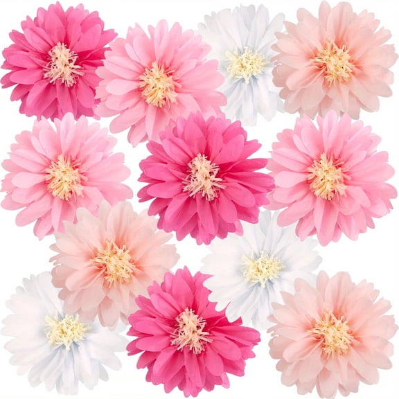 12pcs Pink Daisy Shape Tissue Flower Balls - Perfect for Birthdays, Bridal Showers, and Weddings