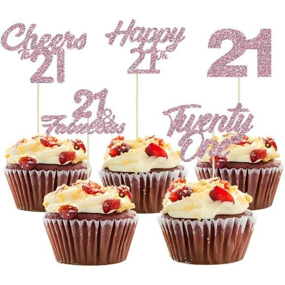 12pcs Pink Glitter 21st Birthday Cupcake Toppers Legal A Twenty One Legal 21 Hello 21 Cake Picks Cheers to 21 Birthday Anniversary Party Cake Decorations