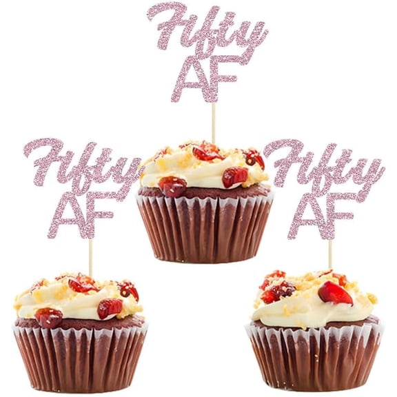12pcs Pink Glitter Fifty AF Cupcake Toppers Cheers to 50 Hello 50 Dirty Fifty50th Birthday Decorations for 50th Wedding Anniversary Retirement Birthday Party Cake Decorations Supplies