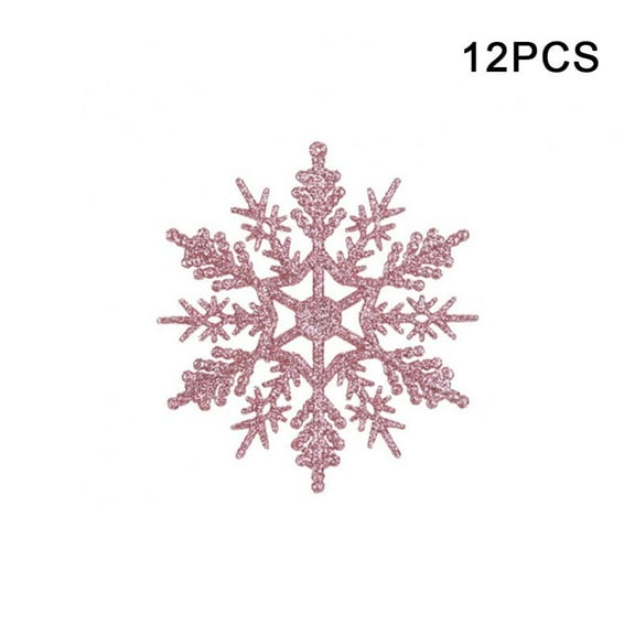 12pcs Pink Snowflake Ornaments Plastic Glitter Snow Flakes Ornaments for Winter Christmas Tree Decorations 4 inch Size Varies Craft Snowflakes