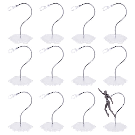 12pcs Plastic Action Figure Stands with Base Clear Flexible Action Figure Display Holder with Adjustable Snake Bone Metal Support Arm Compatible
