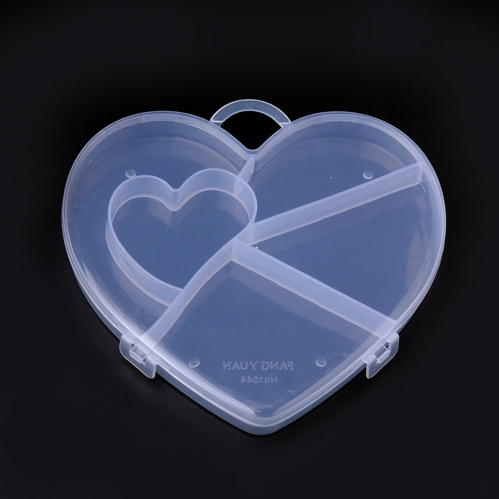 12pcs Plastic Bead Storage Containers 5 Compartments Heart Clear 15.2x16x1.9cm Hole: 2.7x2.3cm