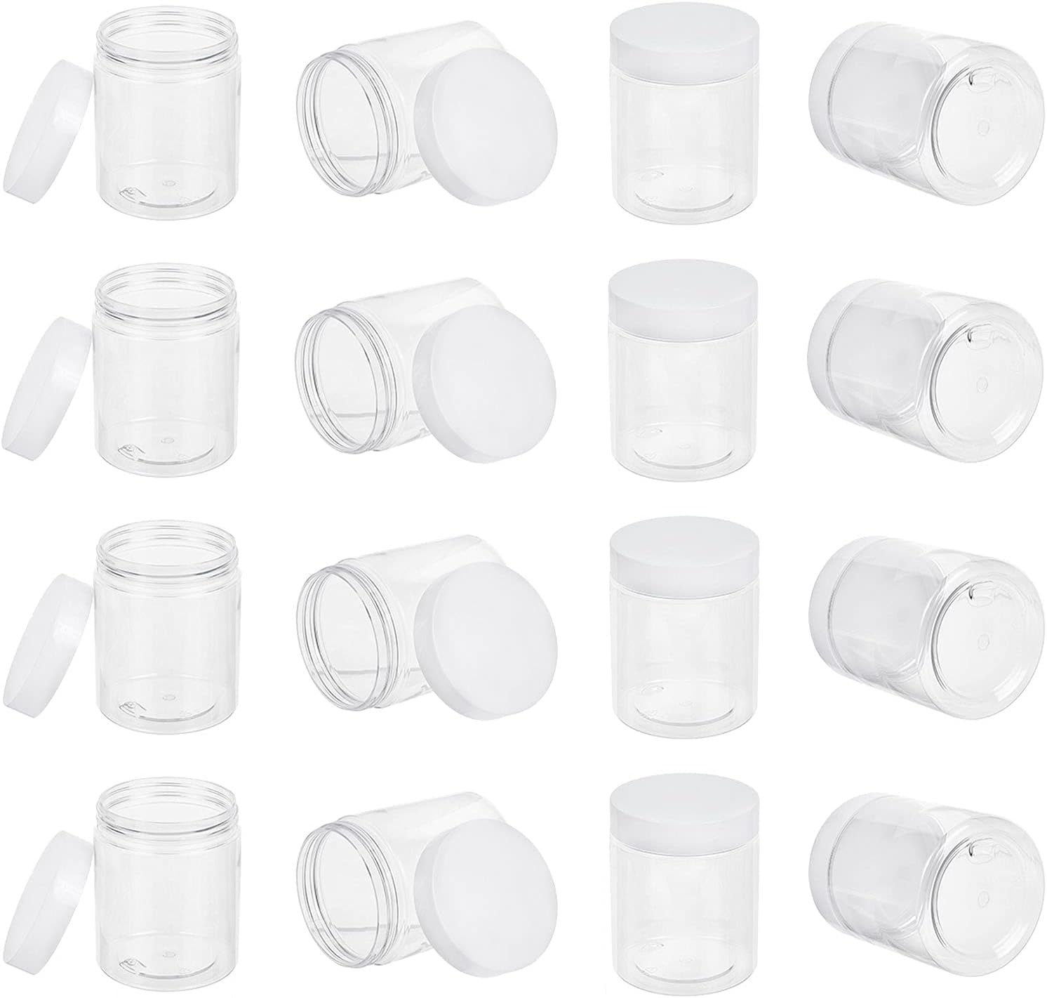 12pcs Plastic Container Jars 8.4 OZ Empty Clear Jars Round Leak Proof Jars Wide-Mouth Sample Containers with Pen Sticker Labels forCandy Travel Cosmetic Makeup Lip Balm Mixed Color