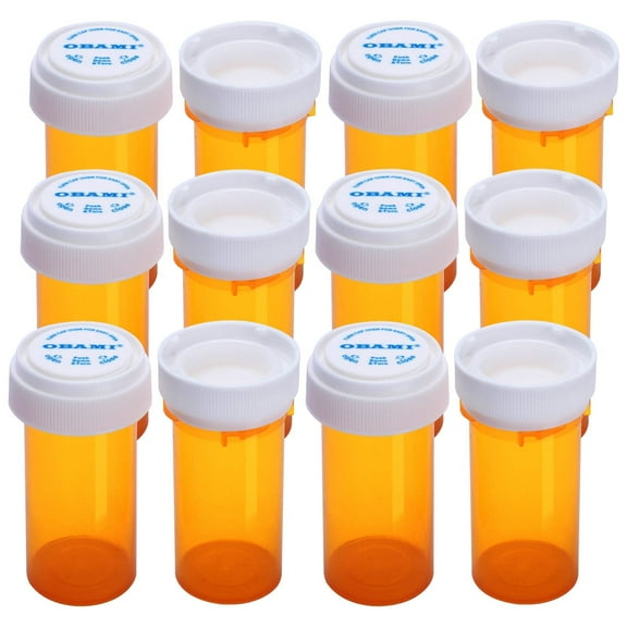 12pcs Plastic Empty Pill Bottles with Double Sided Use (Child Resistant & Easy Open) Caps - Medicine Container Pill Cases Dispenser Organizers