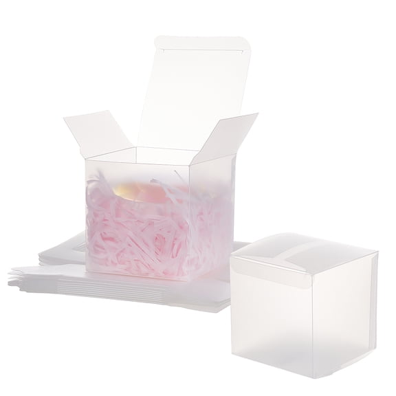 12pcs Plastic Favor Box Frosted Transparent Boxes Clear Gift Boxes Cupcake Macaron Candy Frosted Transparent Cube Boxes 3.15x3.15x3.15 Inch