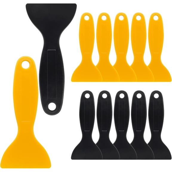 12pcs Plastic Spatula Scraper, Plastic Putty Scraper Air Bubble Remover, Paint Spatula Scraper Cleaner, Resin Print Scraper Sticker Installation Tool for Decal, Grout Removal (Black, Yellow)