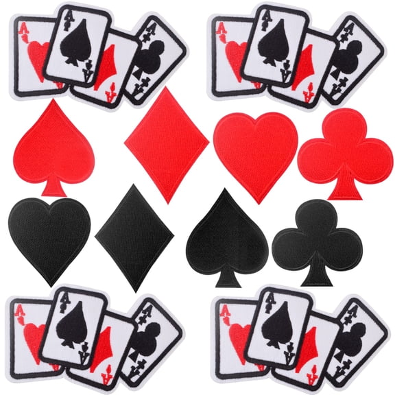 12pcs Playing Cards Iron on Patches Red Black Heart Ace Poker Embroidered Sewing Appliques Costume Accessories for DIY Clothing Hats Jeans Jackets Backpacks Pants Crafts