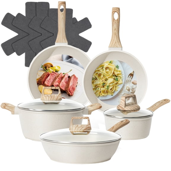 12pcs Pot And Pan Set Non-Stick Kitchen Cookware Set Non-Stick Induction Cookware Black Granite Cooking Set with Frying Pan, Crock Pot, Kitchen Gadgets