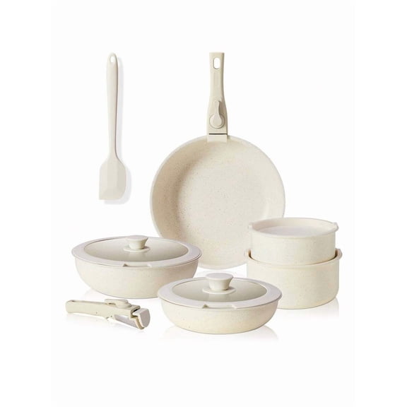 12pcs Pots And Pans Set - Nonstick Cookware Sets With Detachable Handle - Kitchenware For Your Home Cooking Needs, Beige