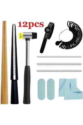 12pcs Professional Jewelry Making Tools Kit with Ring Sizing System, Mandrel Set & Rubber Hammer-Complete Ring Resizing Kit, Polisher for DIY Craft Supplies, Ring Repair & Birthday Gifts for Jewelers