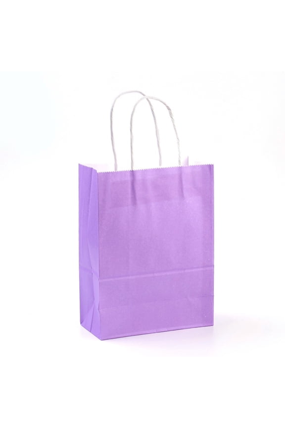 12pcs Pure color Kraft Paper Bags Gift Bags Shopping Bags with Paper Twine Handles Rectangle Medium Purple 33x26x12cm Paper