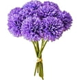 thumbnail image 1 of 12pcs Purple Fake Flowers 12" Artificial Chrysanthemum Ball Silk Flowers Bouquet for Home Kitchen Wedding Table Arrangement Decorations, 1 of 9