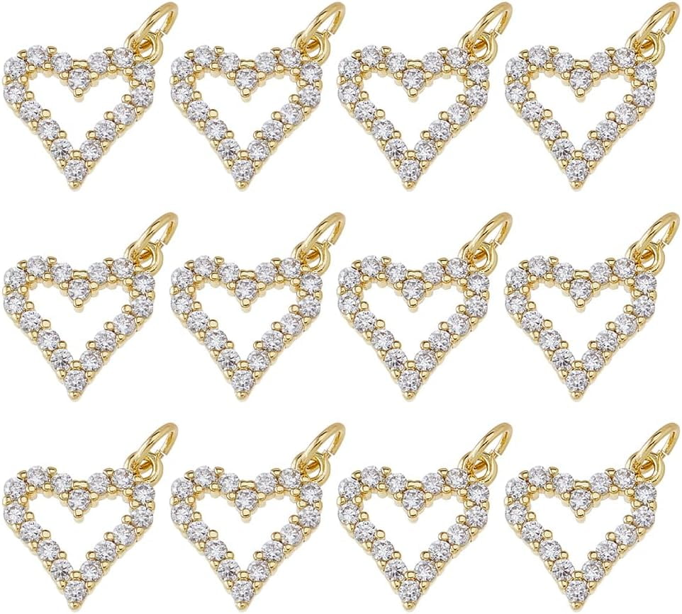 12pcs Rack Plating Brass Micro Pave Cubic Zirconia Pendants Heart ...