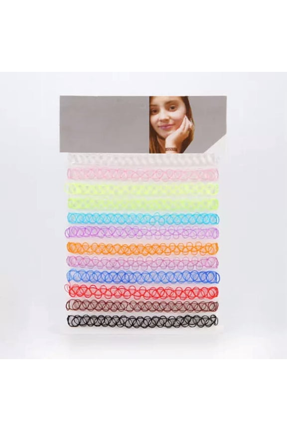 12pcs Rainbow Stretch Choker Creative Women Set Necklace Elastic Tattoo Vintage