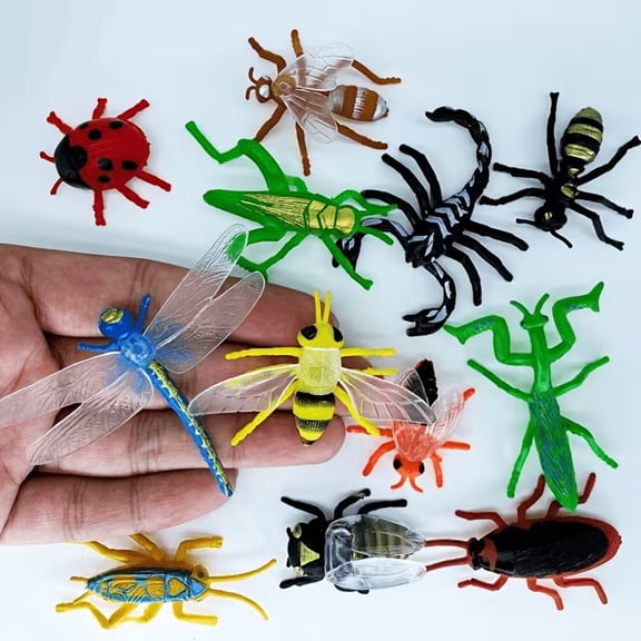 12pcs Realistic Insect Figurines for Kids - PVC Educational Bug Toys Set with Dragonfly, Bee, Ant, Butterfly & More for Nature Learning, Science Classroom, and Imaginative Play