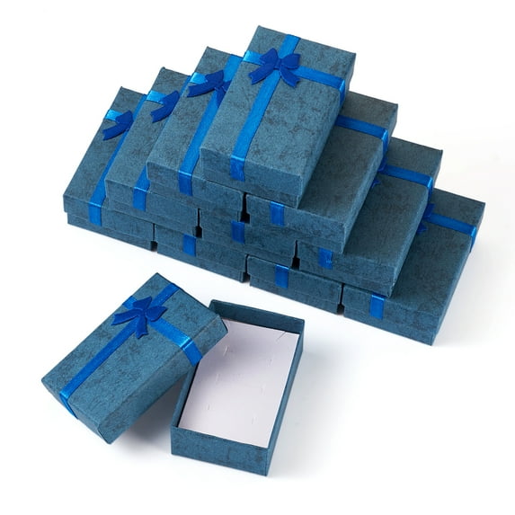 12pcs Rectangle Paper Jewelry Gift boxes with Bowknot Jewelry Organizer Case for Earrings Bracelets Rings Storage Steel Blue 8.1x5.15x2.9cm Inner Diameter: 7.4x4.6cm