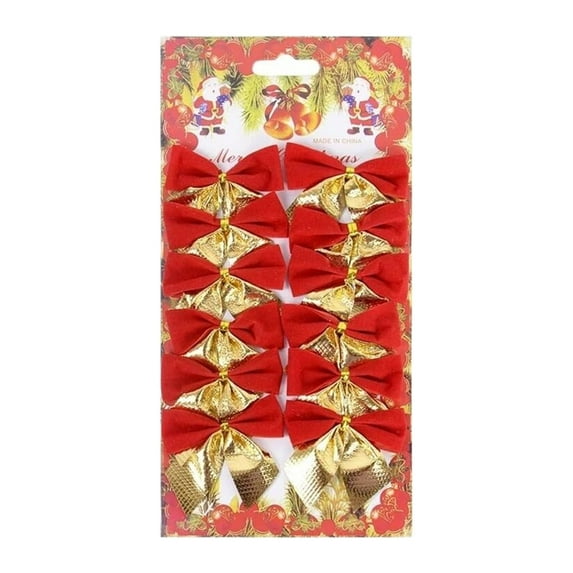 12pcs Red Christmas Bows – Gold & Silver Bowknot Ornaments for Christmas Tree, Mantel, Wreath, Holiday Party, Indoor & Outdoor Decorations, RedGold, Bows