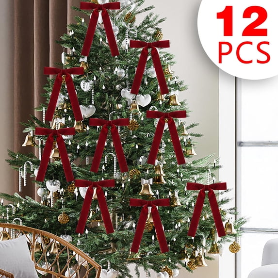 12pcs Red Velvet Bows for Christmas Tree Decorations Wreath Burgundy Velvet Ribbon Garland Velvet Bows with Gold Twist Ties