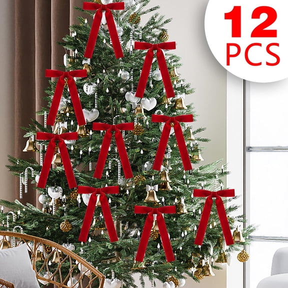 12pcs Red Velvet Bows for Christmas Tree Decorations Wreath Burgundy Velvet Ribbon Garland Velvet Bows with Gold Twist Ties