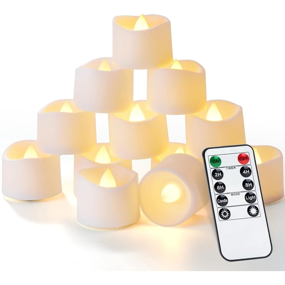 12pcs Remote Timer LED Tea Lights Candles, 400+Hours Flickering Flameless Battery Votive Tealights for Tabletop Lighting, Centerpieces Decor, Holiday