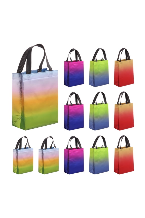 12pcs Reusable Gift Bags, Tote Glossy Grocery Shopping Bag for Birthday Party - 7.9"x9.8"x3.9"