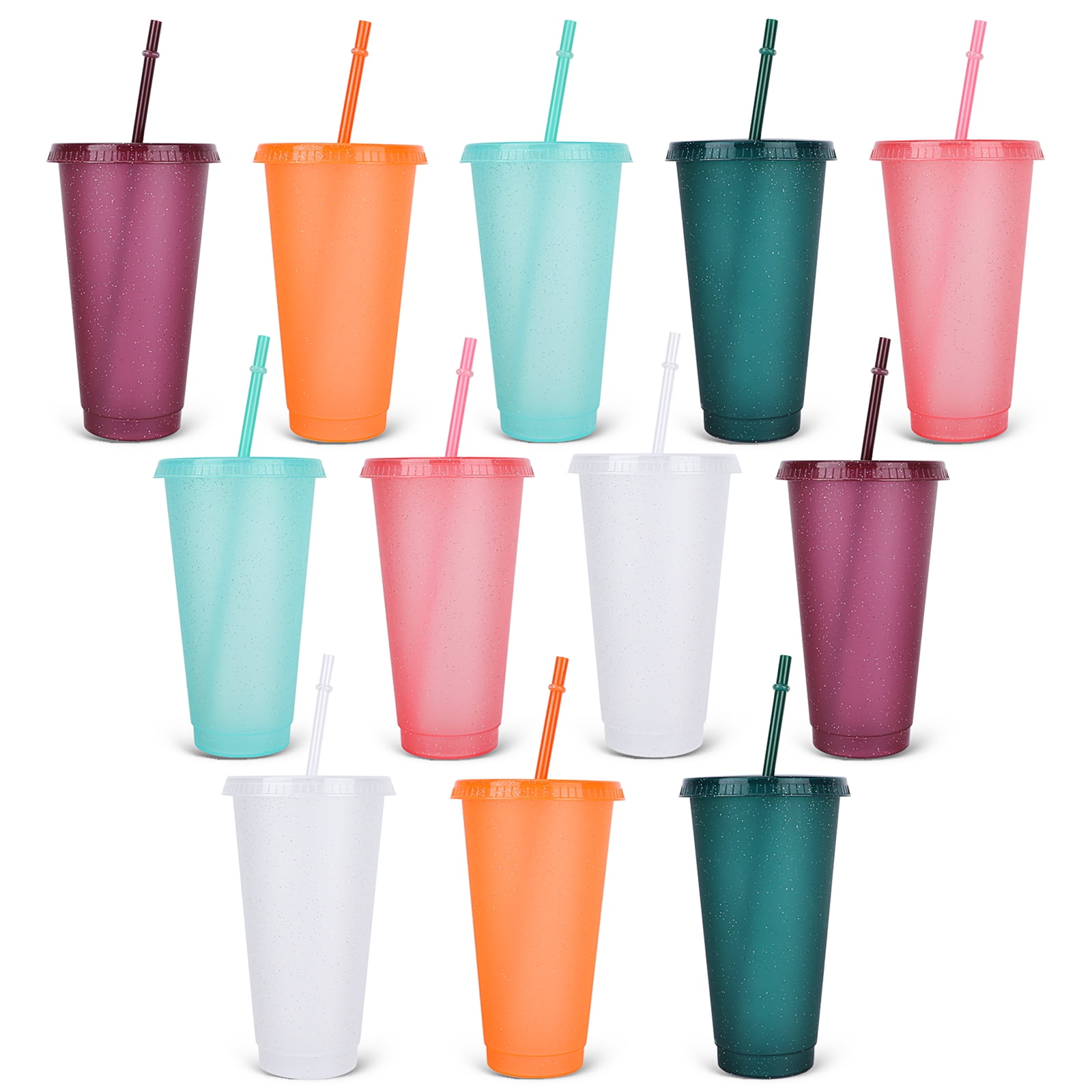 12pcs Reusable Plastic Cups with Lids and Straws 24oz Colorful Straw  Tumblers Bulk