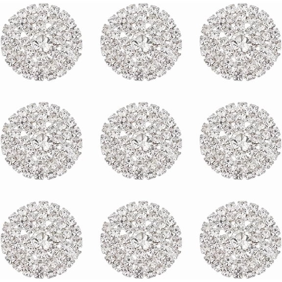 12pcs Rhinestone Buttons Sew on Buttons Without Hole 26mm Silver Flatback Button Accessory Flat Round Decorative Button for DIY Garment Clothing Sewing Wedding Embellishments Decor