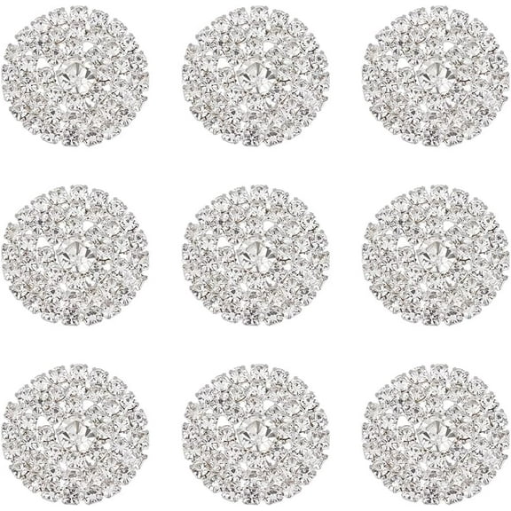12pcs Rhinestone Buttons Sew on Buttons Without Hole 26mm Silver Flatback Button Accessory Flat Round Decorative Button for DIY Garment Clothing Sewing Wedding Embellishments Decor
