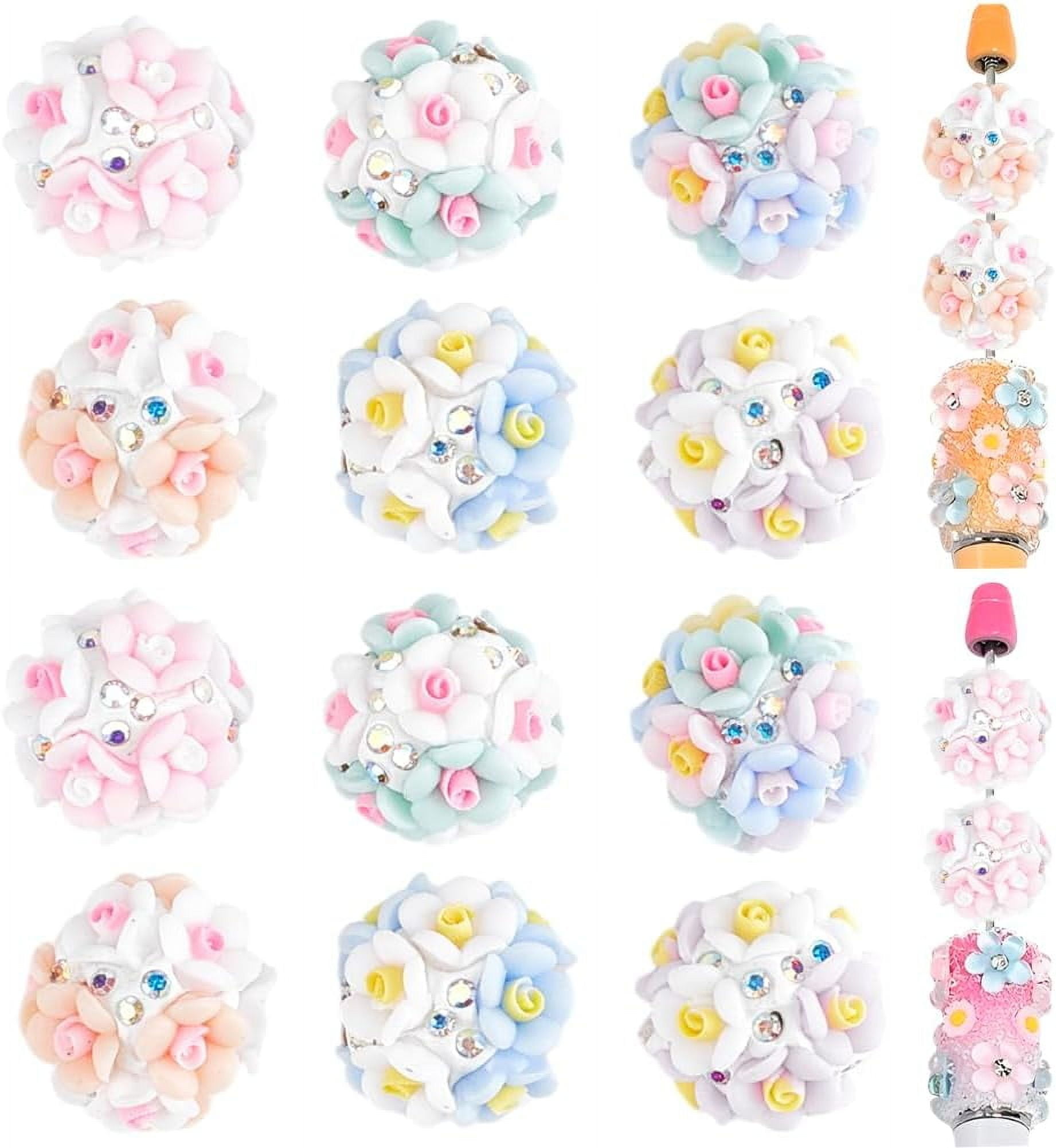 12pcs Rhinestone Focal Beads for Pens 6 Styles 20mm Flower Diamond Beads Beadable Pen Beads Spacer Beads Pens Keychain Making Supplies for Pens Bracelet Earring Crafting