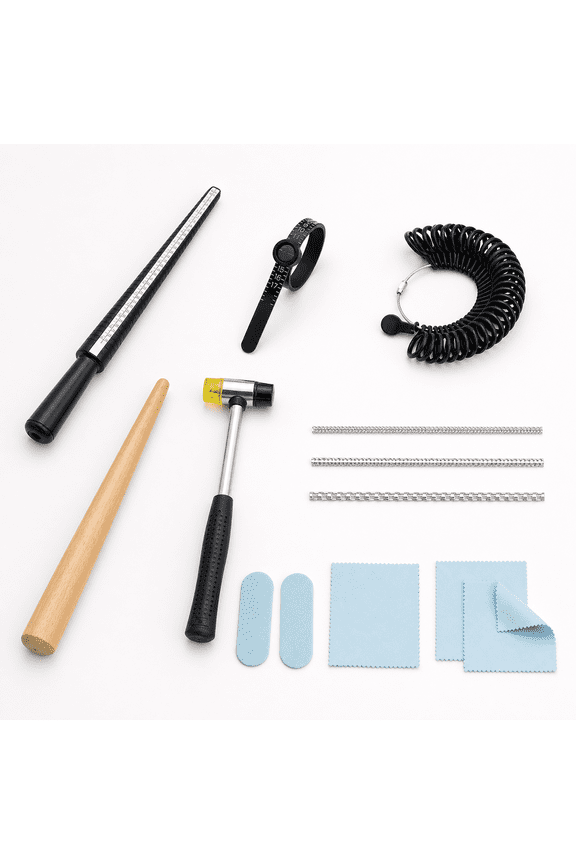 12pcs Ring Sizer Measuring Tool Kit Ring Mandrel Sizing Kit Finger Ring Size Measurer Ring Shaper to Fix Bent Rings Resize Repair Jewelers Mandrel and Hammer Ring Size Adjuster