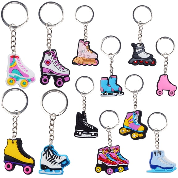 12pcs Roller Skating Keychains Bag Charm Keyrings 80s 90s Roller Skate Party Favors Gifts for Hip Hop Disco Themed Birthday Party Decorations Supplies, 12 Styles