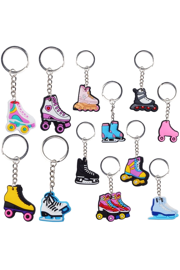 12pcs Roller Skating Keychains Bag Charm Keyrings 80s 90s Roller Skate Party Favors Gifts for Hip Hop Disco Themed Birthday Party Decorations Supplies, 12 Styles