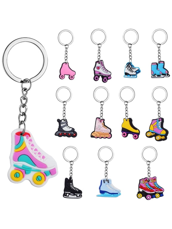 Roller Skate Keychains, 12‑Pack 12‑Style 80s 90s Disco Bag Charms, Birthday Party Favor Gifts