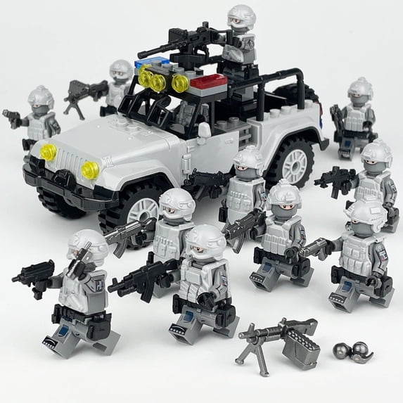 12pcs SWAT + Humvee Set Military Counter-Terrorism Mini Figures Building Blocks Toy Model