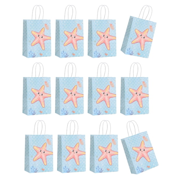 12pcs Sea Themed Paper Packaging Bags with Handle Elegant Candy Cookie Bag for Parties Kids Party Supplies