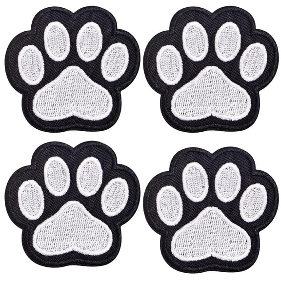 12pcs Self Adhesion Paw Print Patches Iron on Cat Dog Pet Footprint Patches Sew on Embroidery Applique Patche Badge for Clothing Dresses Jeans Hats Shoes Jackets Backpacks, Black White