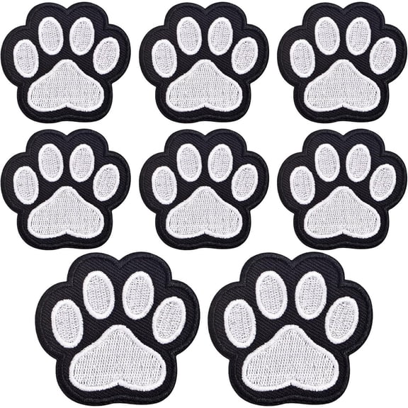 12pcs Self Adhesion Paw Print Patches Iron on Cat Dog Pet Footprint Patches Sew on Embroidery Applique Patche Badge for Clothing Dresses Jeans Hats Shoes Jackets Backpacks, Black White