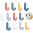 thumbnail image 1 of 12pcs Self Adhesive Colorful Hooks, Self Adhesive Bathroom Wall Hooks Hand Towel Rack Kitchen Office Coat Racks Kids Towel Hooks, 1 of 5