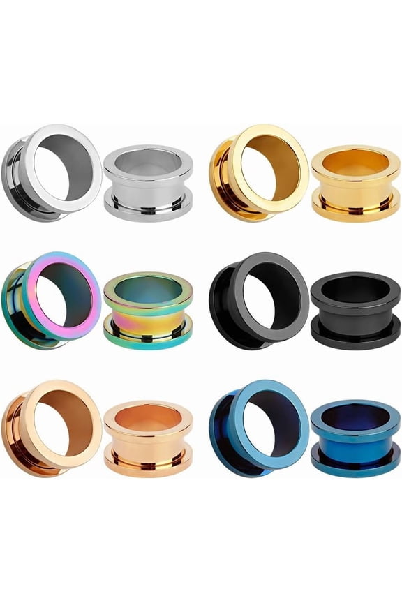 12pcs Set Colorful Stainless Steel Screwed Ear Plugs Tunnels Gauges Stretcher Piercings