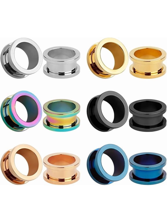 12pcs Set Colorful Stainless Steel Screwed Ear Plugs Tunnels Gauges Stretcher Piercings